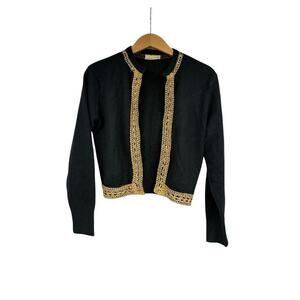 Vintage 50’s 60’s Empress Knitwear Black Gold Sparkle Embellished Sweater S?